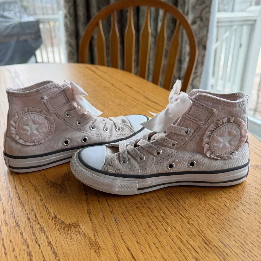 CONVERSE GIRLS LIGHT PINK HIGH TOP SNEAKER SHOES WITH BOWS 13