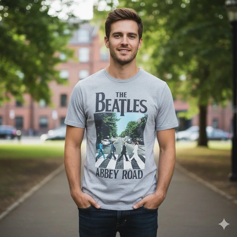The Beatles Band Concert T-Shirt Mens Size Small Grey Abbey Road Music Retro