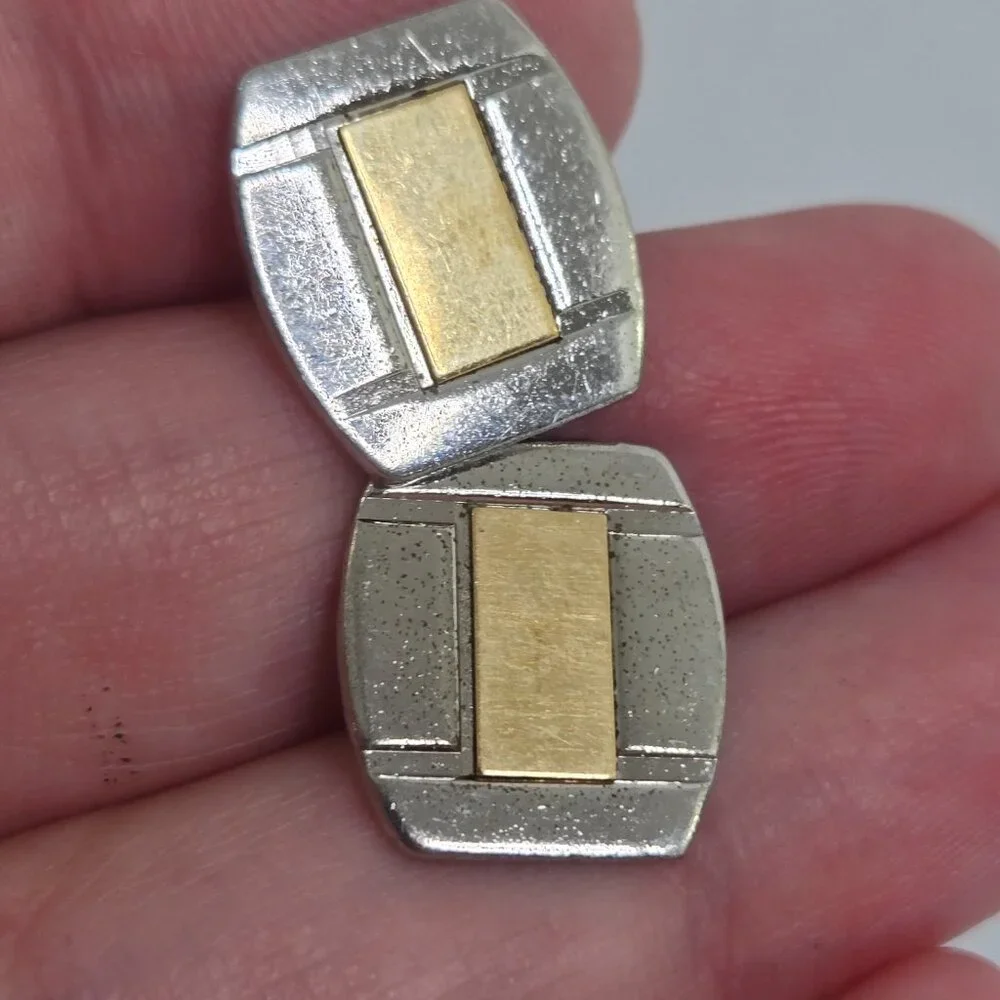 Simmons Cufflinks Sterling Silver Gold Tone Geometric Vintage Rectangle