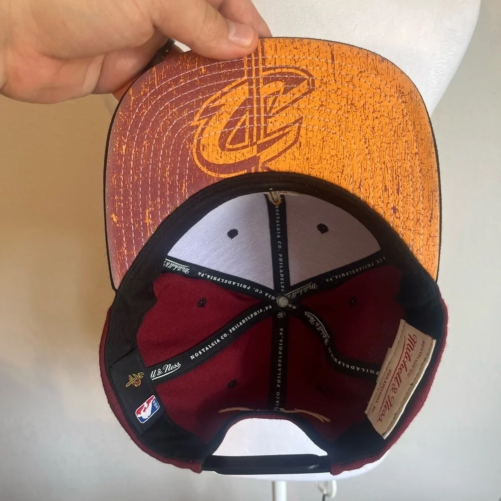Red And Black Mitchell and Ness Cleveland Cavilers SnapBack Hat - Athleisure