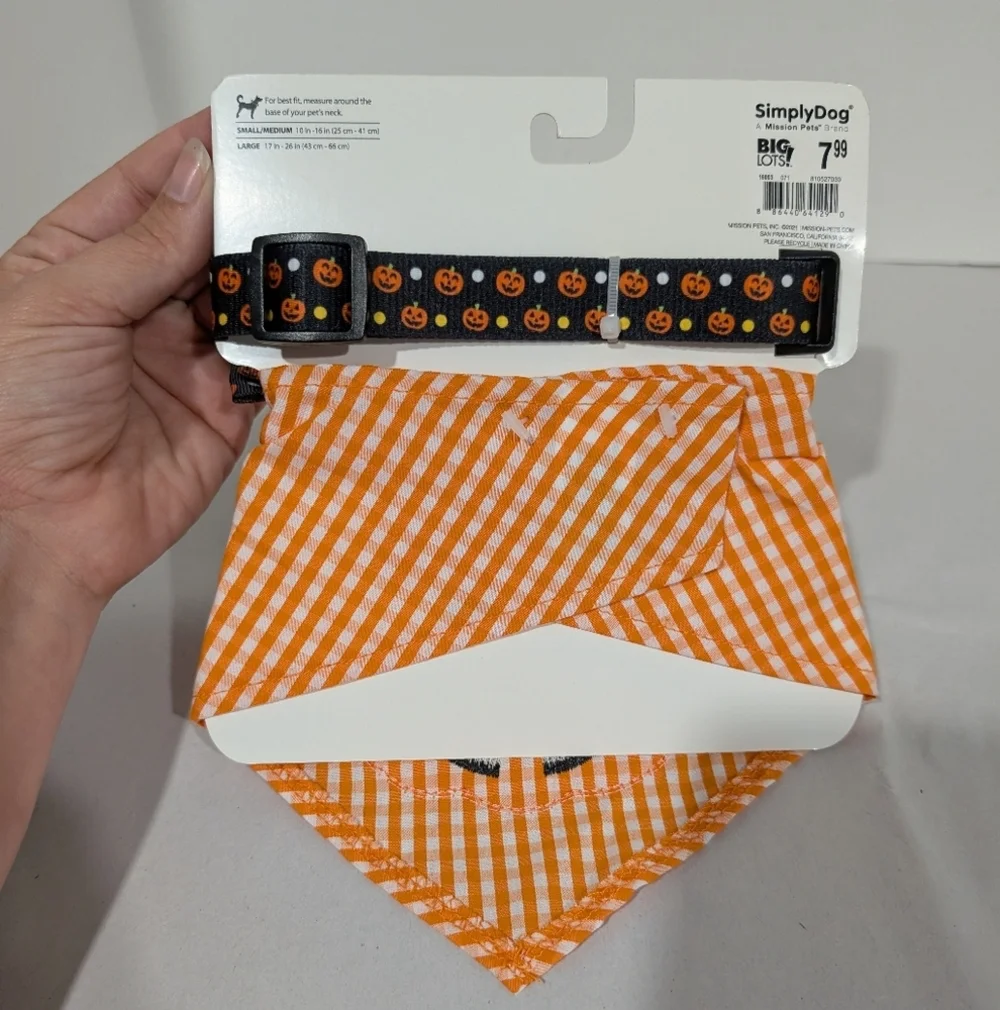 NWT Simply Dog Halloween Collar & Bandana Set - Orange and Black