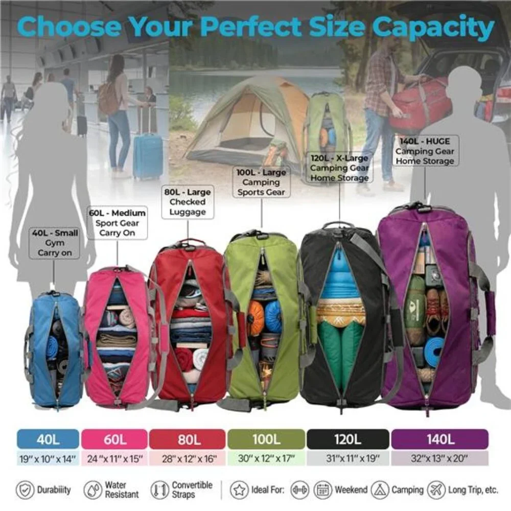 Large Travel Duffel Bag 80L Foldable Lightweight Waterproof Weekender Sports Bag
