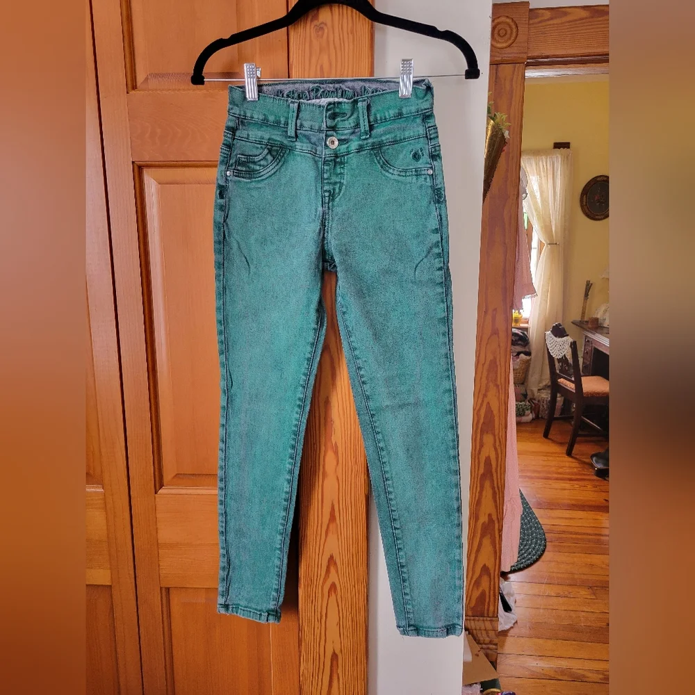 Justice Premium Green Colored Skinny High Waist Jegging Girl's Jeans 12R