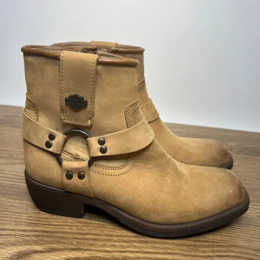 Harley Davidson Abbington Tan D84493 Women's 6 M Harness Ankle Boots