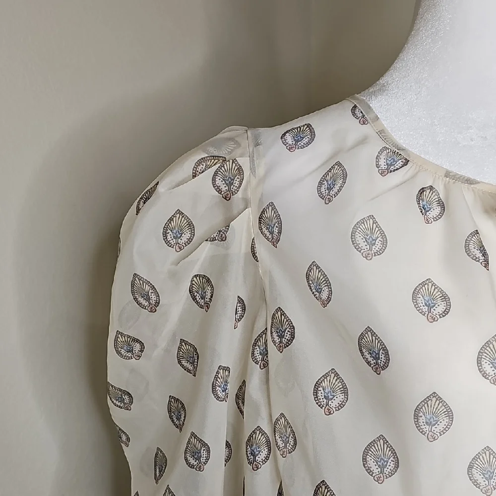 Anthropologie Sheer Puff Sleeve Leaf Print Blouse Women's Medium