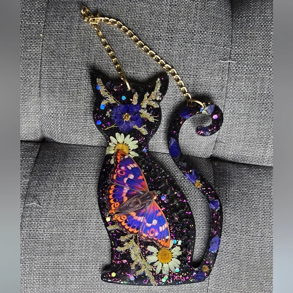 Black Cat Butterfly Resin Wall Hanging Witchy Goth Decor