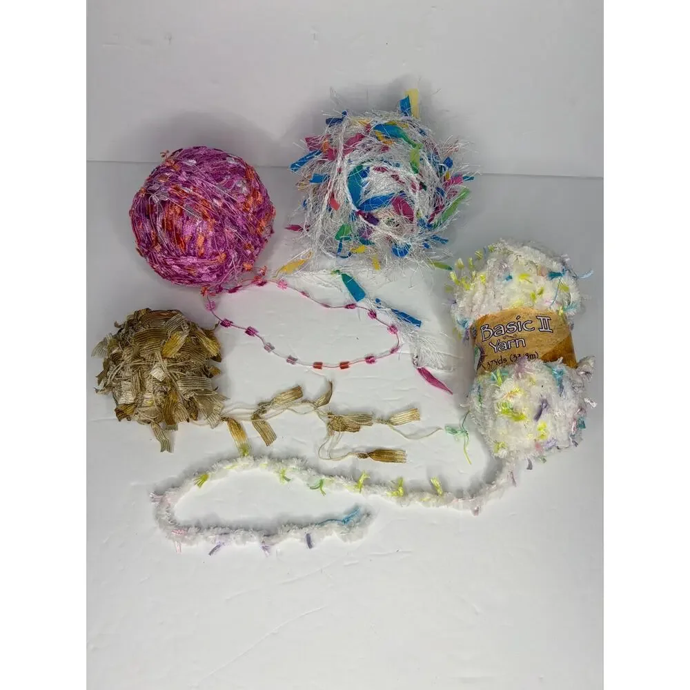 Mixed Lot of Fun Yarn 8 Oz Novelty Eyelash Flag Crochet Knit Craft DIY Gift