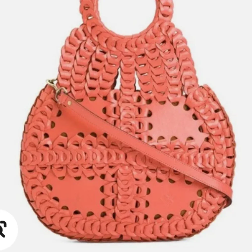 Patricia Nash Pisticci Leather Chain Link Hobo Handbag Tote Coral NWT $399