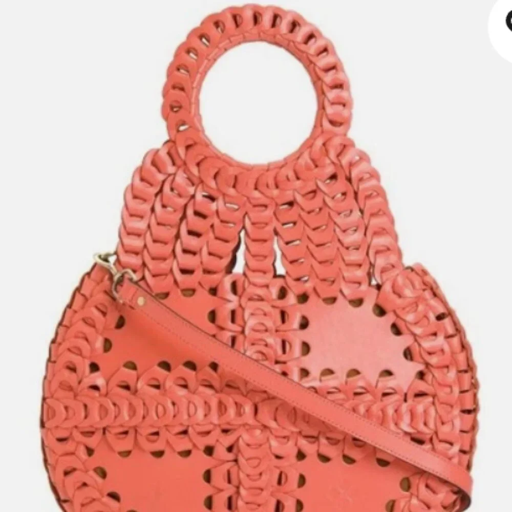 Patricia Nash Pisticci Leather Chain Link Hobo Handbag Tote Coral NWT $399