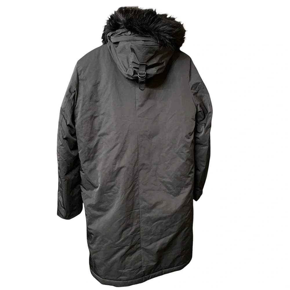 Zara‎ Man Black Faux Fur Hooded Zipper Front Windbreaker Coat Size M