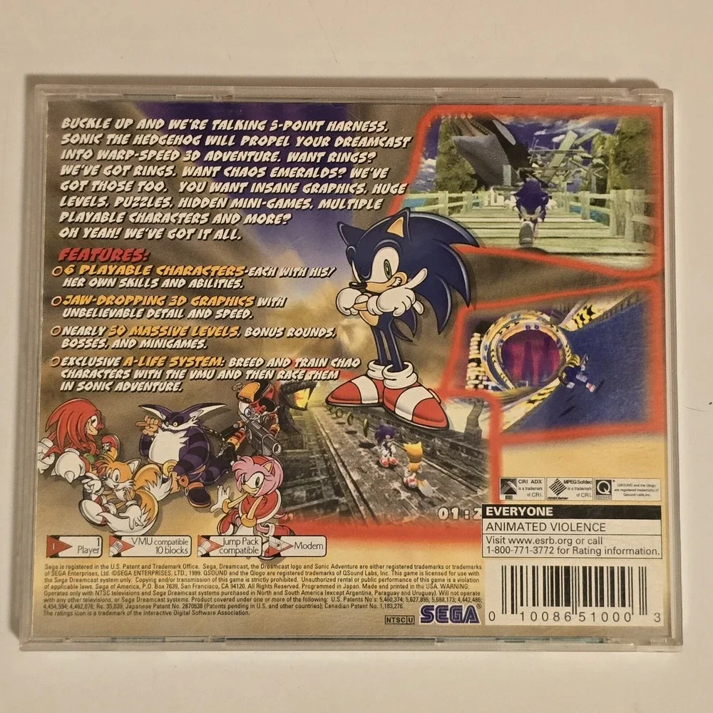 Sonic‎ Adventure 1999 Sega Dreamcast Complete Tested Working