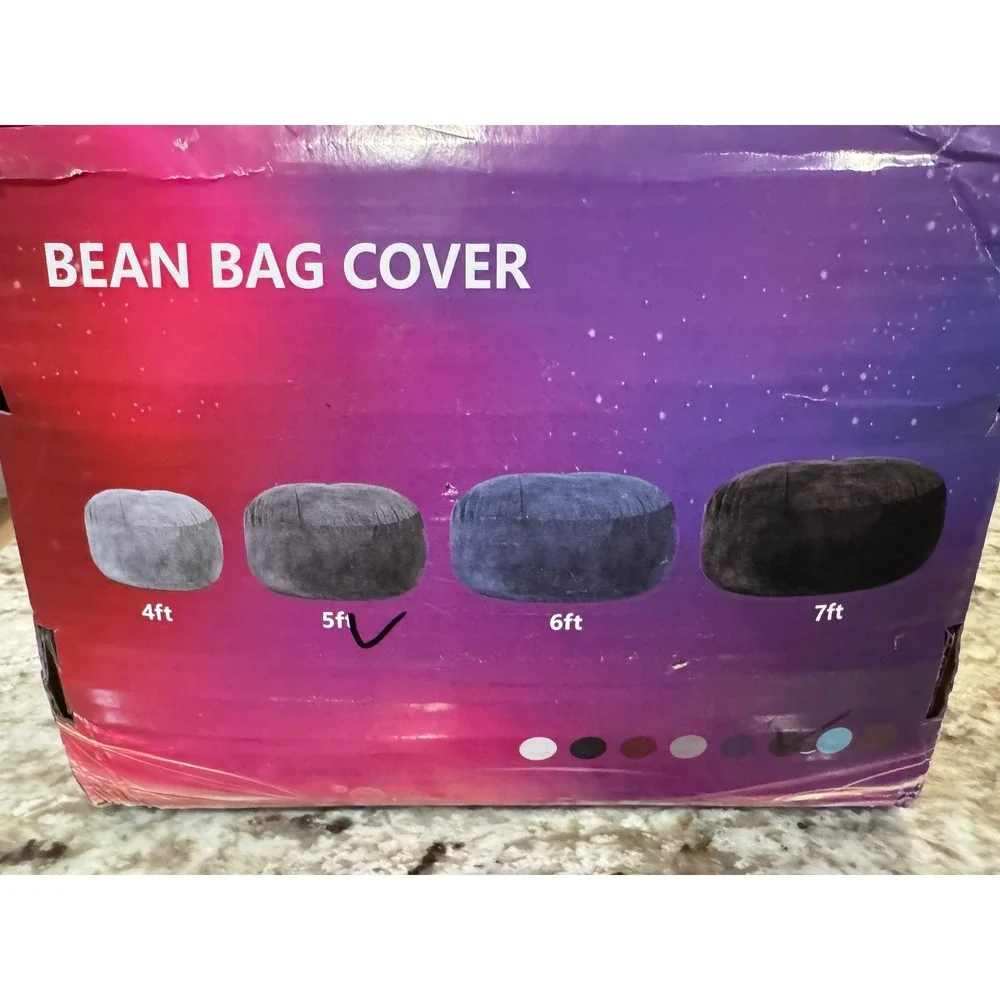 5ft Dark Gray Plush Bean Bag Cover Large Round Soft Lounger No Filler B6.a