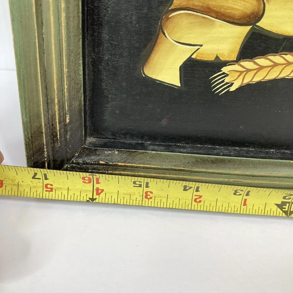 Vtg Large Wood‎ Rooster Chicken Picture Plaque w Raised Resin Rooster 26.5x17