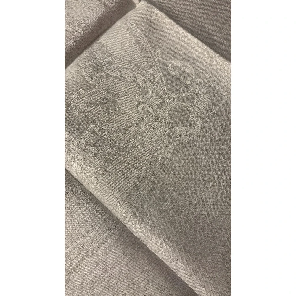 Vintage White Damask Napkins Hemstitched Fleur de Lis European Linen Set of 6
