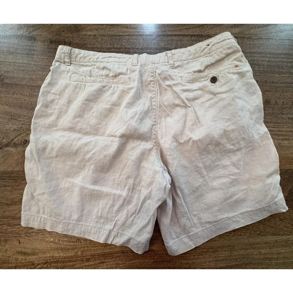 Faherty Shorts Mens 36 Beige Linen Organic Cotton Blend Chino Stretch Casual