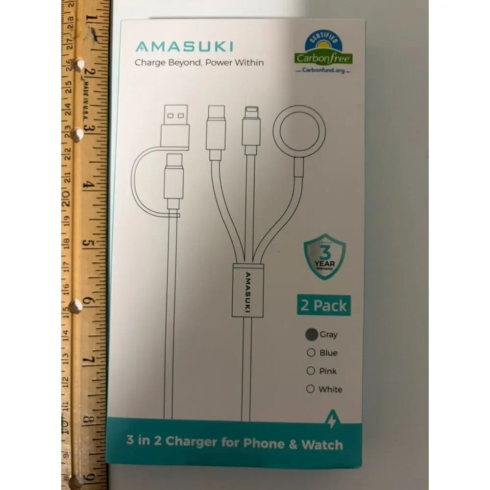 Amasuki 3-in-2 USB-C Charging Cable for Apple Watch, USB-C, and Lightning Device