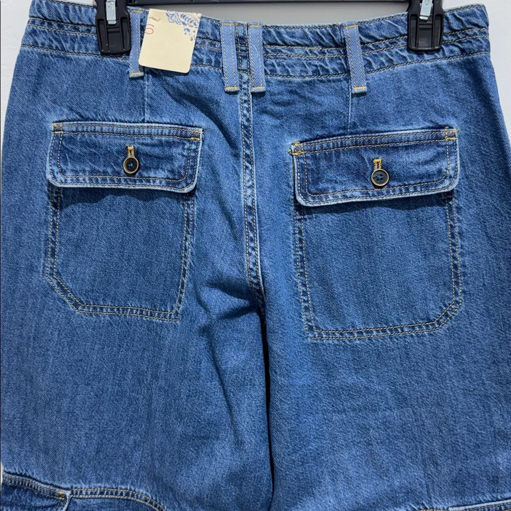 Anthropologie Pilcro High Rise Relaxed Leg Cargo Blue Jeans Size 6