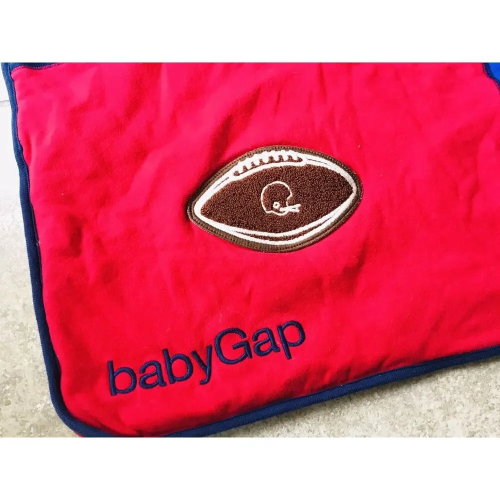 RARE Baby Gap Sports Square Baby Blanket Floor Pad Mat Red Blue Football Lovey