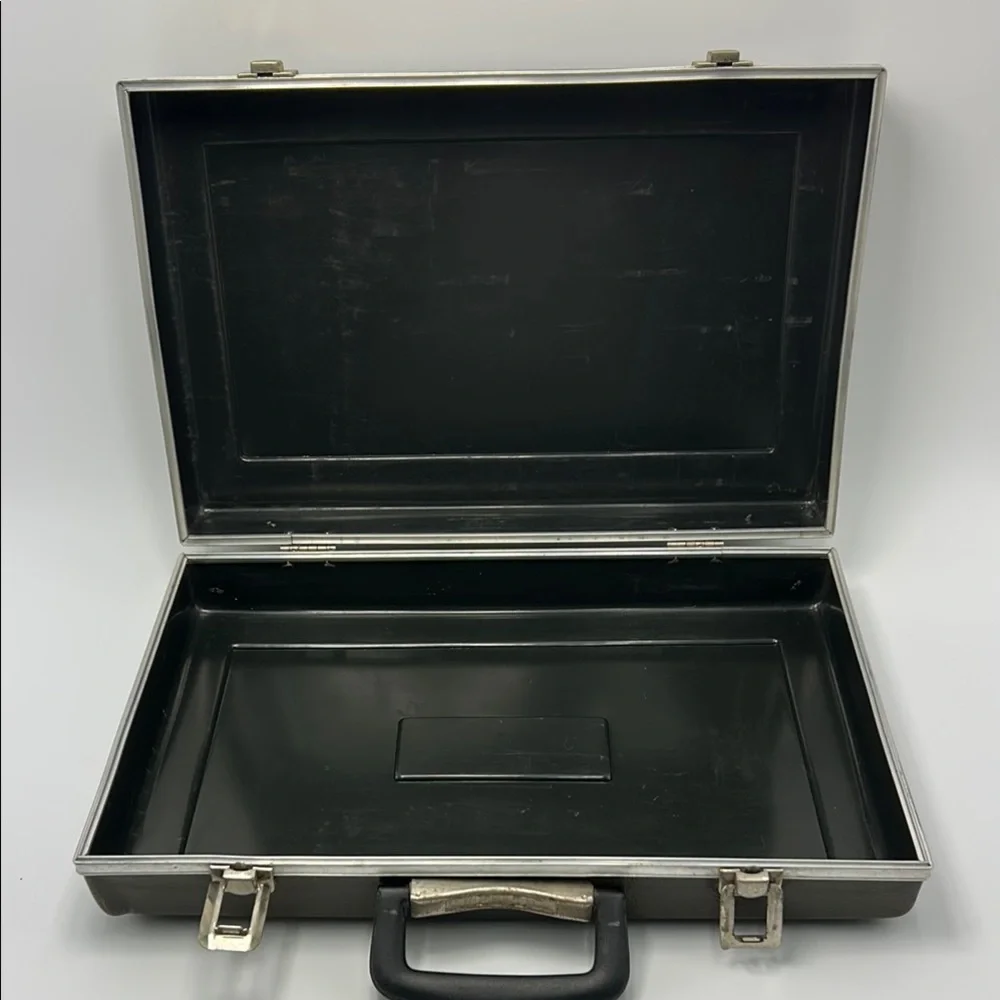 Vintage Briefcase Olive Green Plastic Small Case Silver Hardware