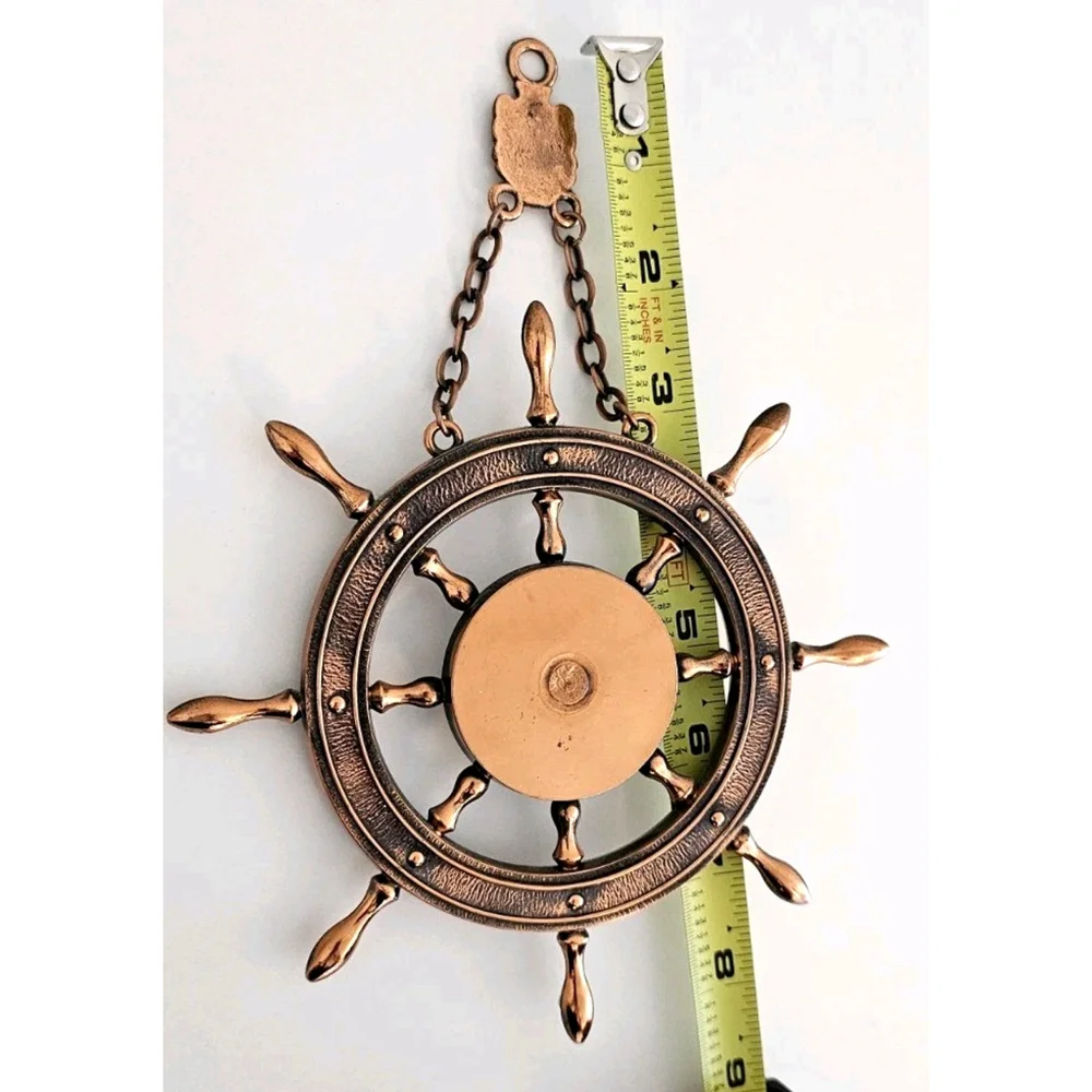 VTG Decorative Ship's Wheel Thermometer with Floral Dial and 