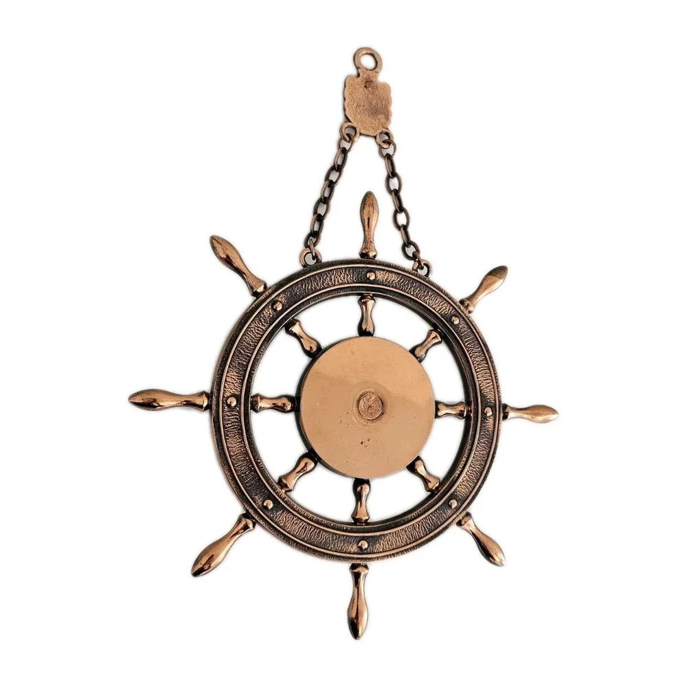 VTG Decorative Ship's Wheel Thermometer with Floral Dial and 