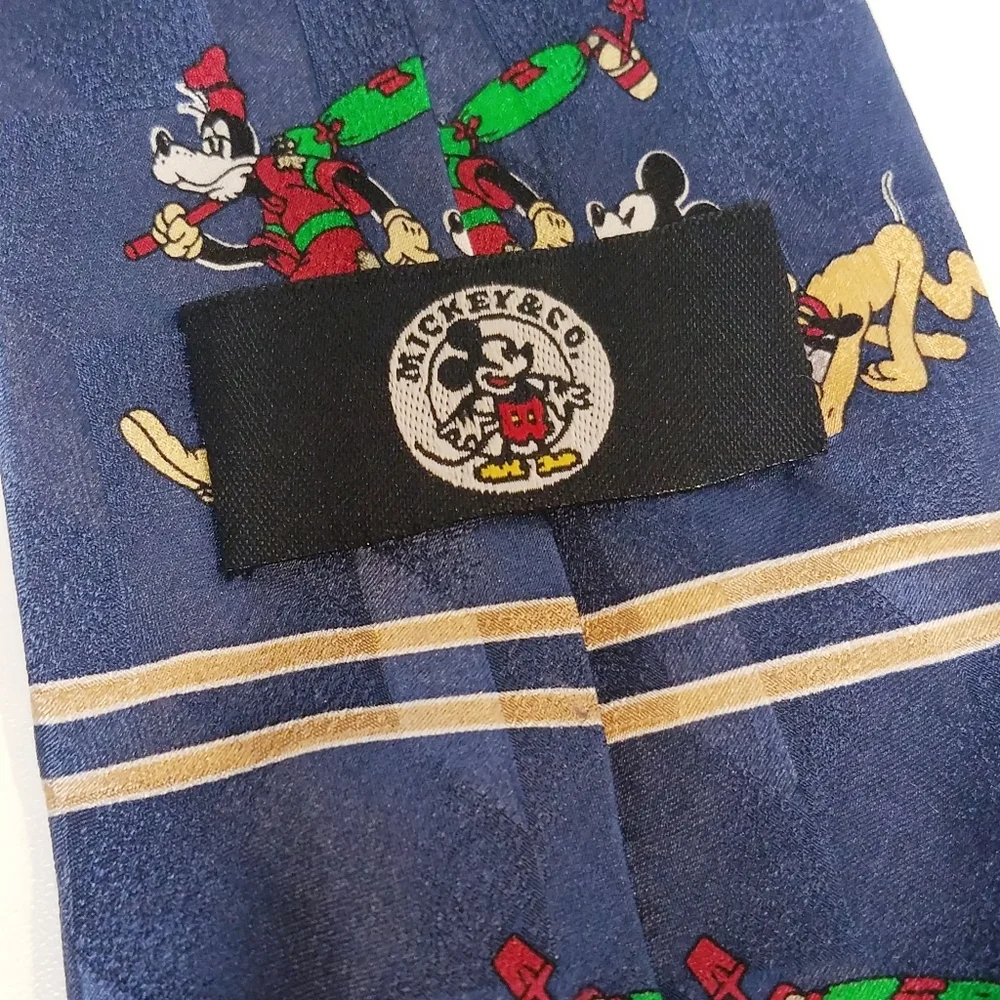Mickey & Co Men's Tie Christmas Blue 100% Silk Holiday Mouse Disney