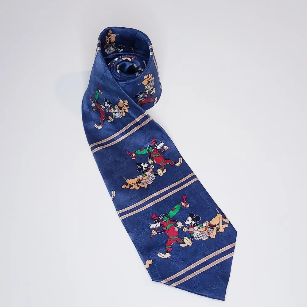 Mickey & Co Men's Tie Christmas Blue 100% Silk Holiday Mouse Disney