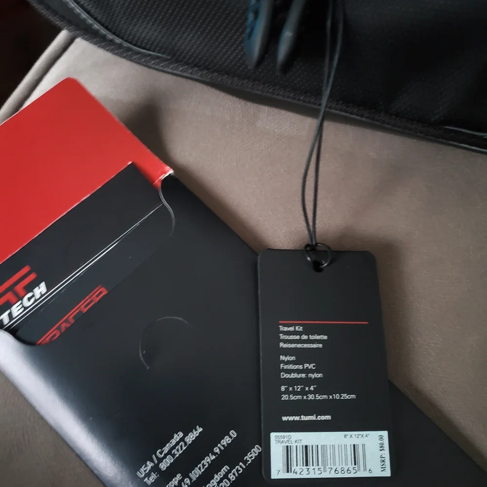 NEW Tumi Tech Travel Black Toiltry Bag with Red Accents
