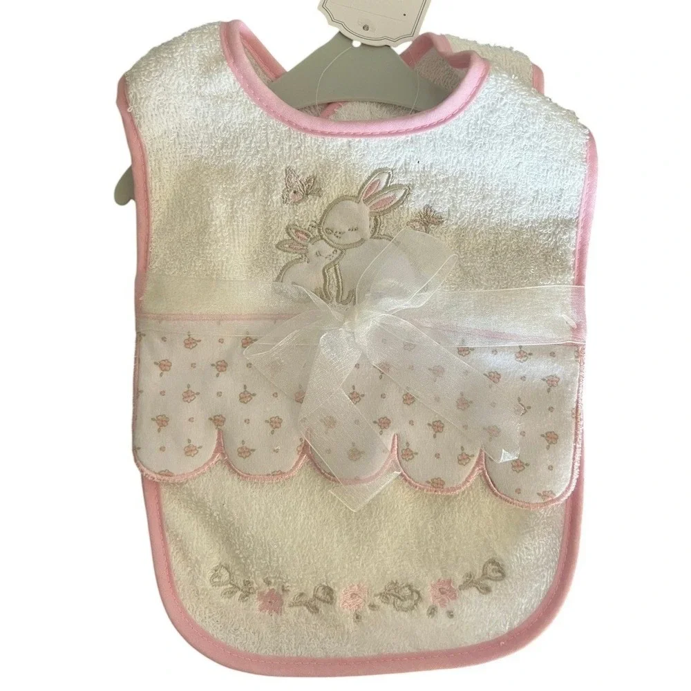 Kyle & Deena Bib Baby OS White Pink Brand New Bunny Floral Scalloped EK12210340