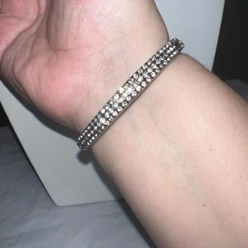 Gunmetal And Crystal Hinged Bangle Bracelet‎