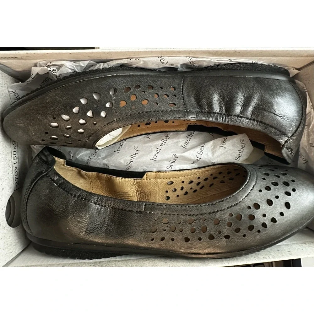 Josef Seibel Women's Pippa 29 Black Nesty Oil Burnish Leather Ballet Flat Sz 38