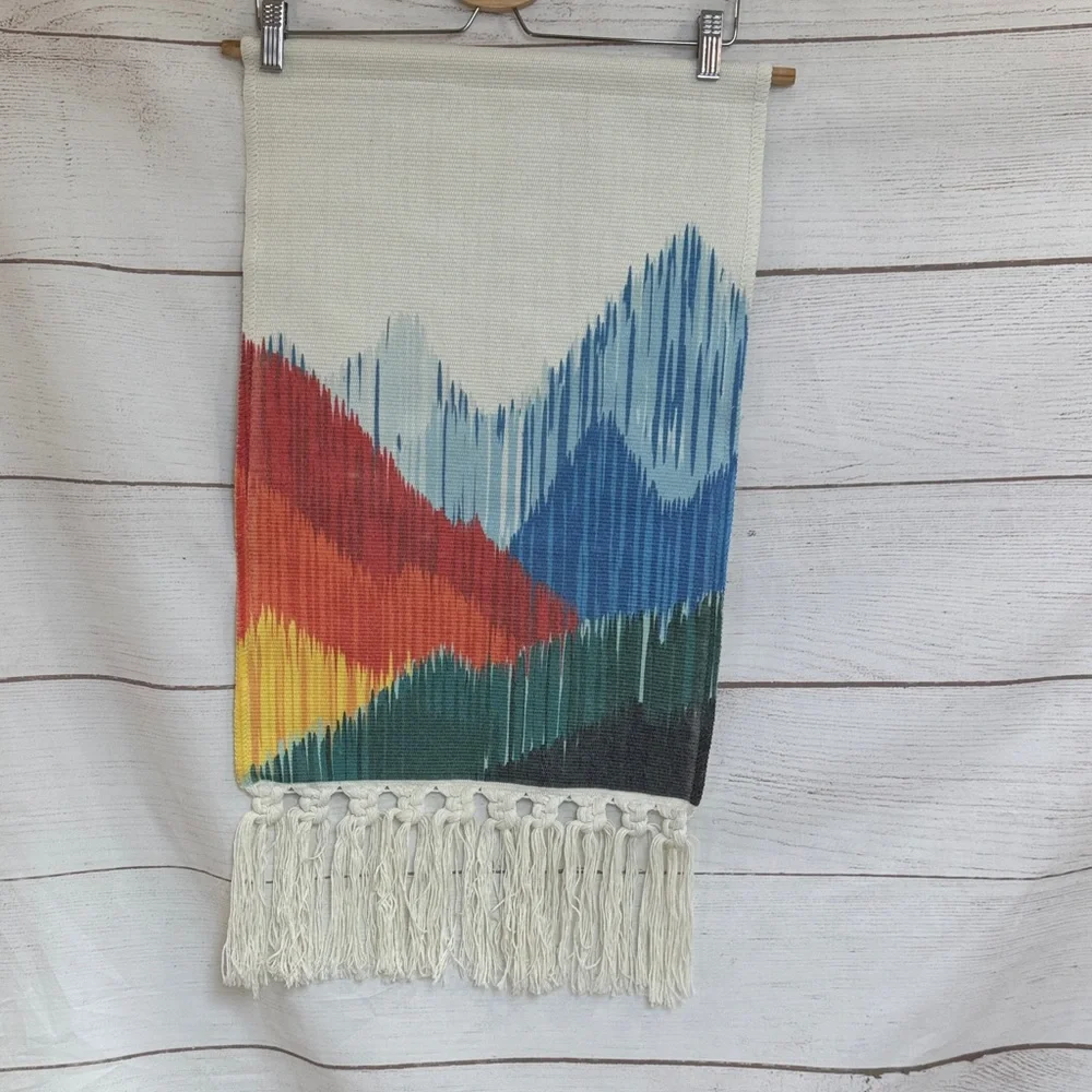 Colorful Mountain Tapestry Wall Hanging with fringe - boho 30