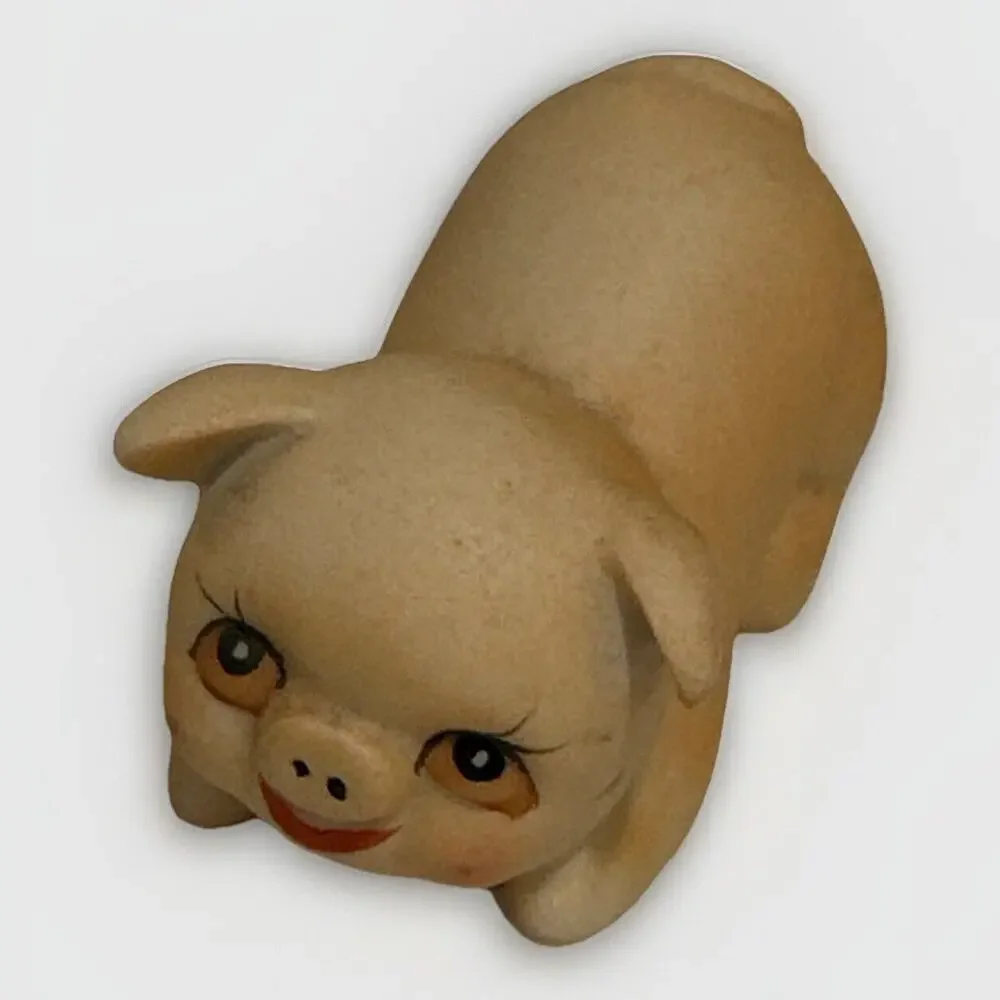Vintage Figurine Enesco Pig Porcelain 1980 happy hand-painted 2.5