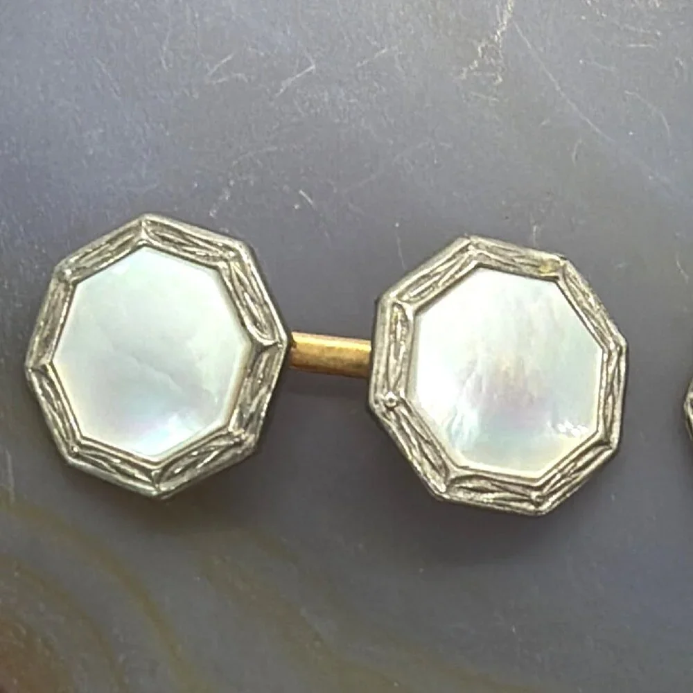 Vintage Art Deco Mother of Pearl Rolled Gold Plate Tuxedo Double Sided Cufflinks
