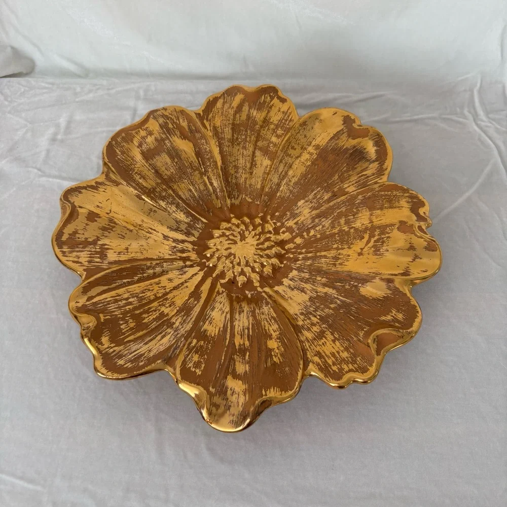 Vintage 60s Stangl gold flower daisy ceramic decorative plate dish home decor