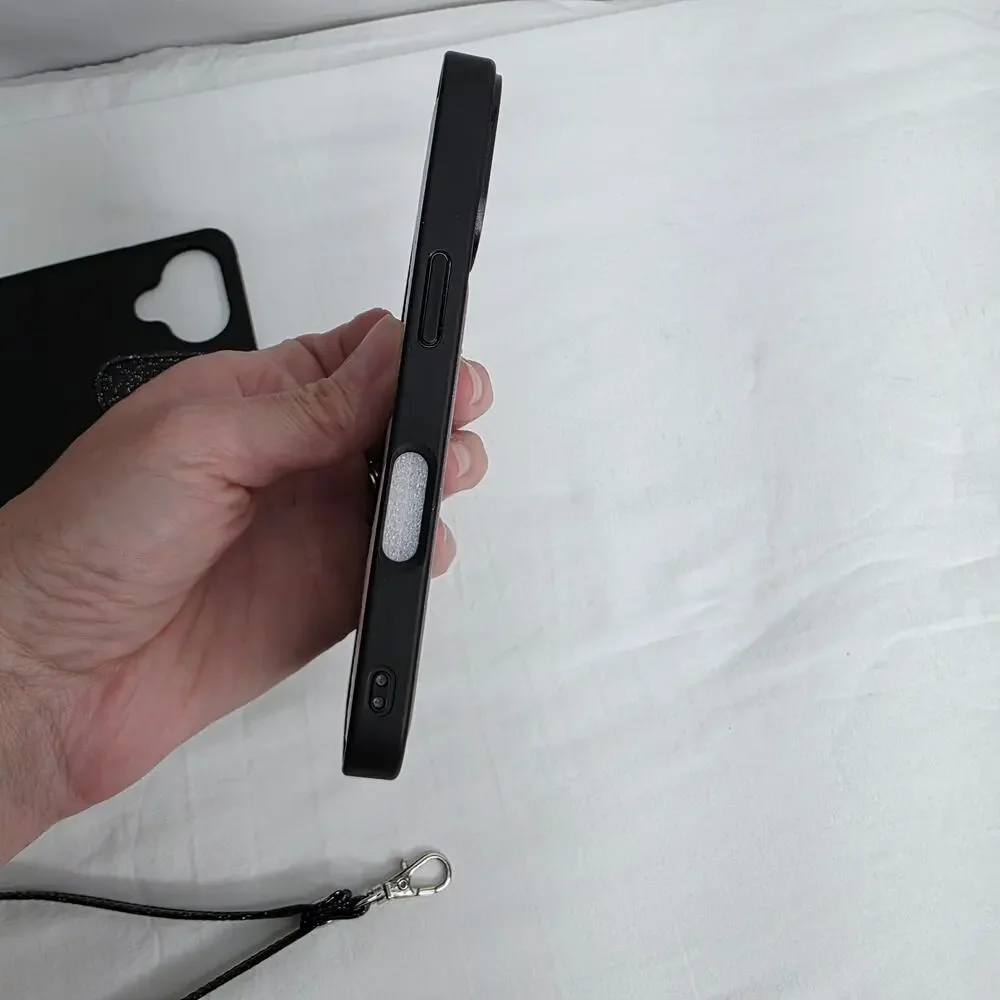 iPhone 16 Pro Black Glitter Phone Case With Detachable Wallet with Card Holder