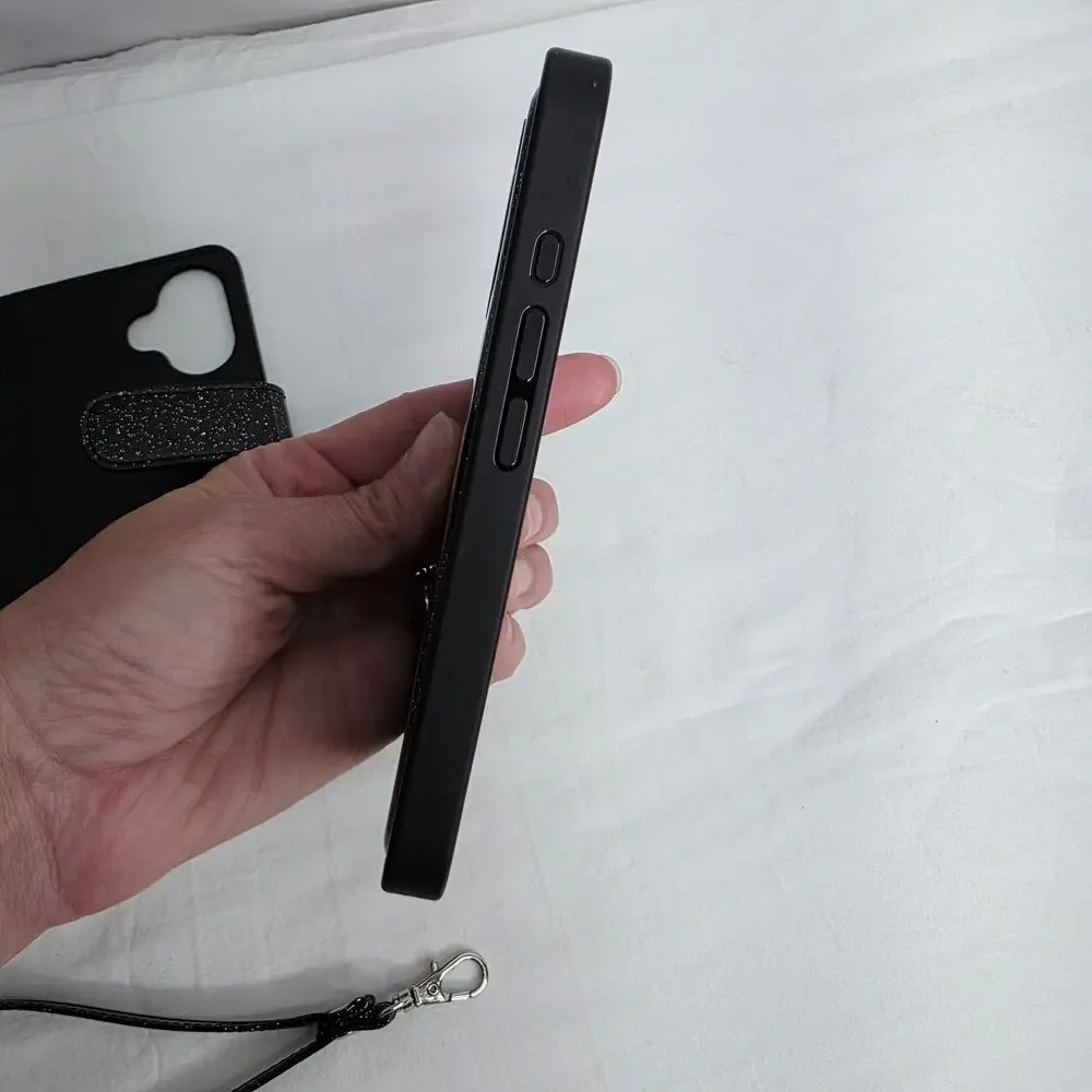 iPhone 16 Pro Black Glitter Phone Case With Detachable Wallet with Card Holder