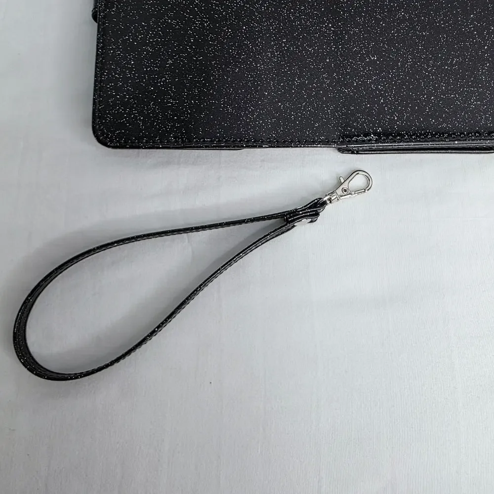 iPhone 16 Pro Black Glitter Phone Case With Detachable Wallet with Card Holder