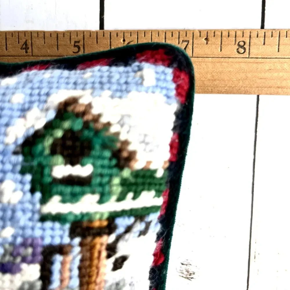 VTG Needlepoint Velvet Pillow Snowman Birds Holiday Christmas Winter Pillow 7