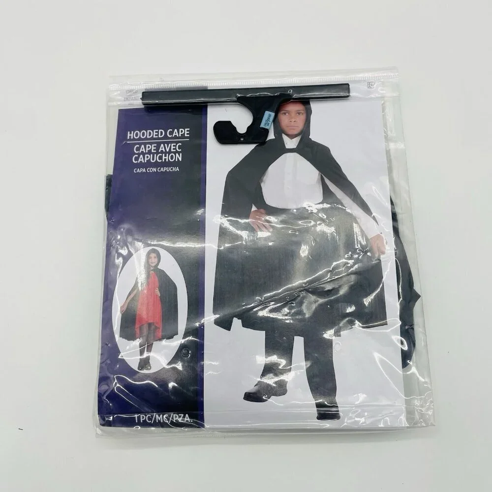 Hooded Cape Youth Child Unisex One Size Fits Most Halloween Costume in Black