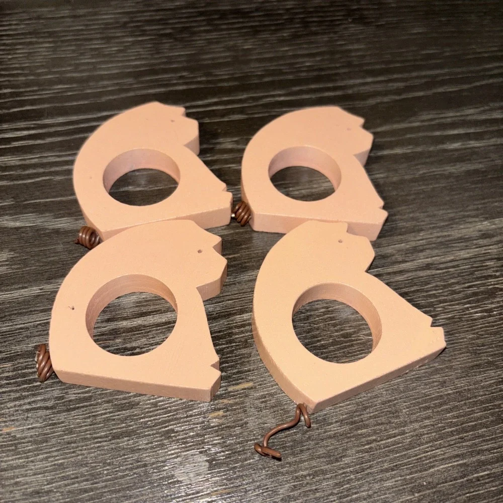 Lot of 4 Vintage Pink Pigs Piglets Wood Napkin Ring Holders