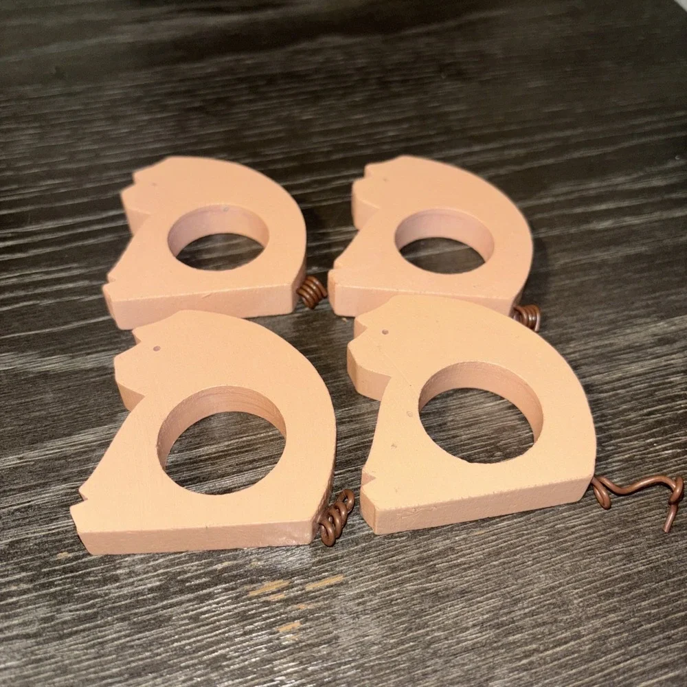 Lot of 4 Vintage Pink Pigs Piglets Wood Napkin Ring Holders
