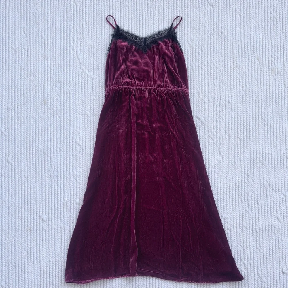 Sundance Silk Velvet Lace Slip Dress Burgundy Bias Cut Midi Size L