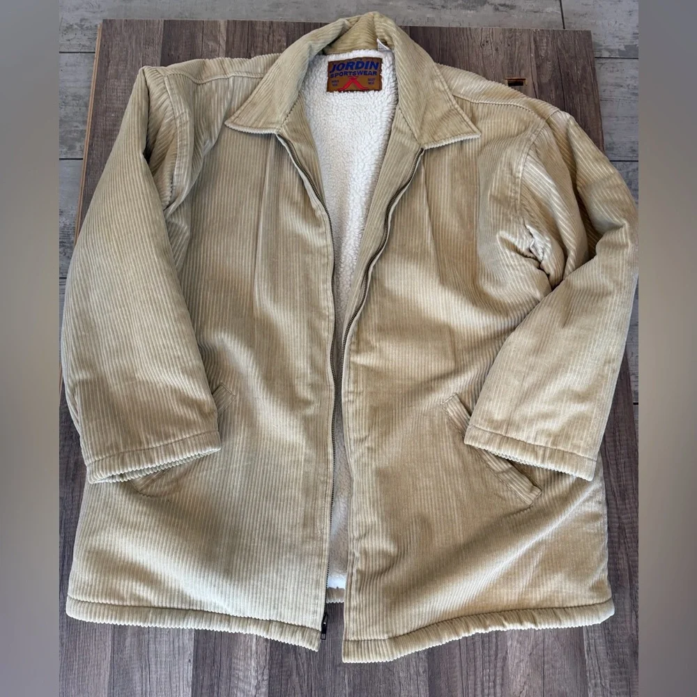 Vintage Jordin Sportswear jacket men's khaki Sherpa 100% cotton lining size XL