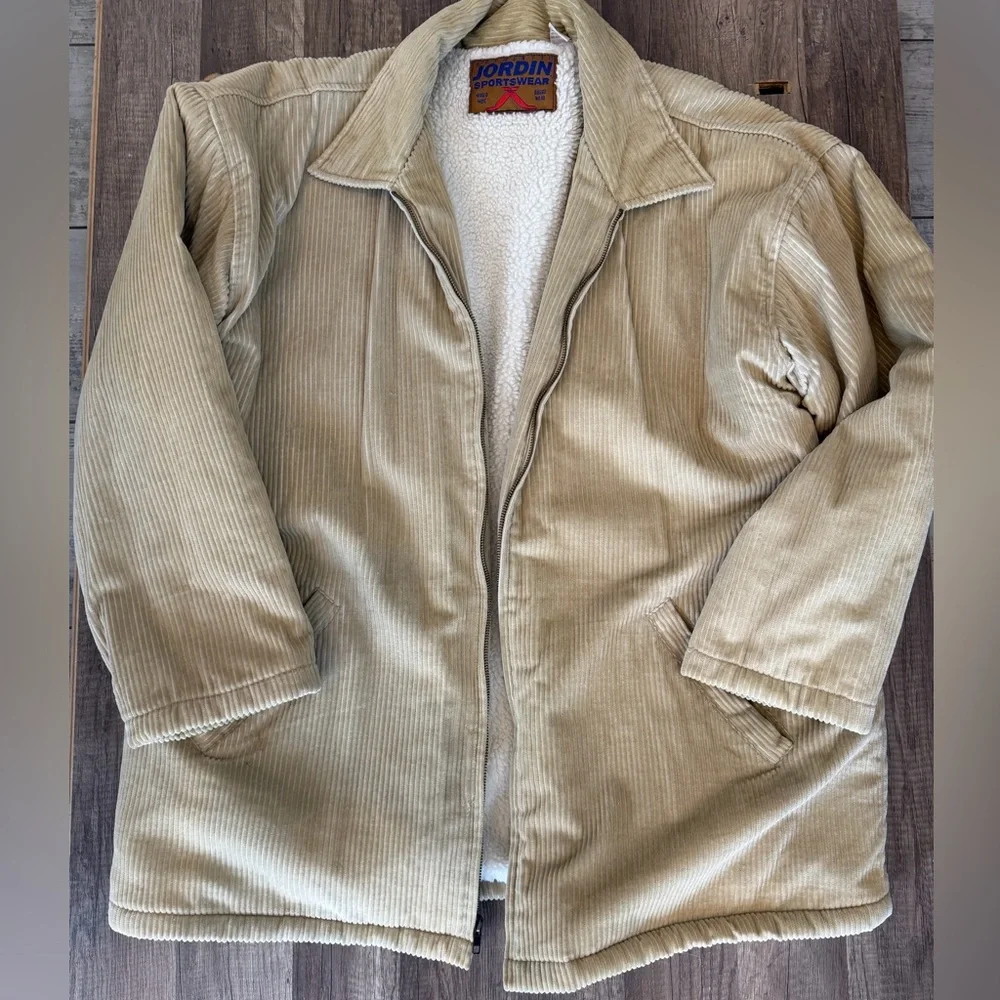 Vintage Jordin Sportswear jacket men's khaki Sherpa 100% cotton lining size XL