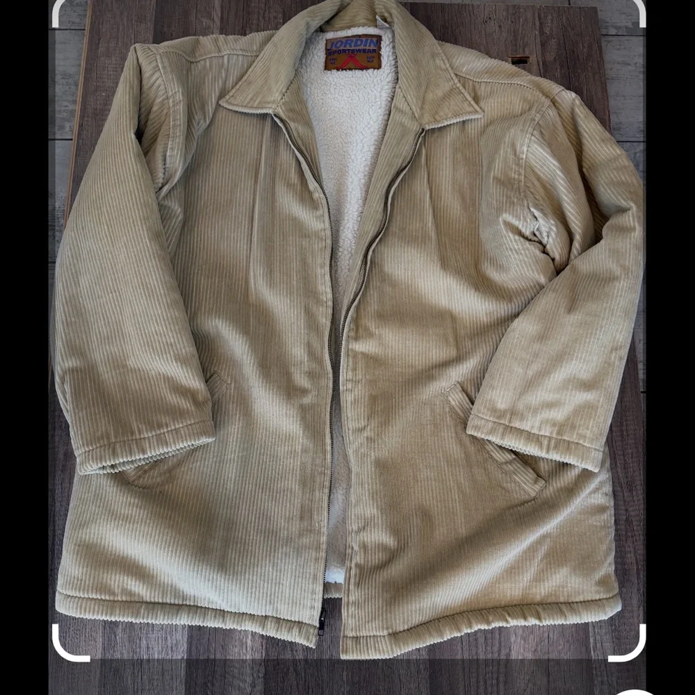 Vintage Jordin Sportswear jacket men's khaki Sherpa 100% cotton lining size XL
