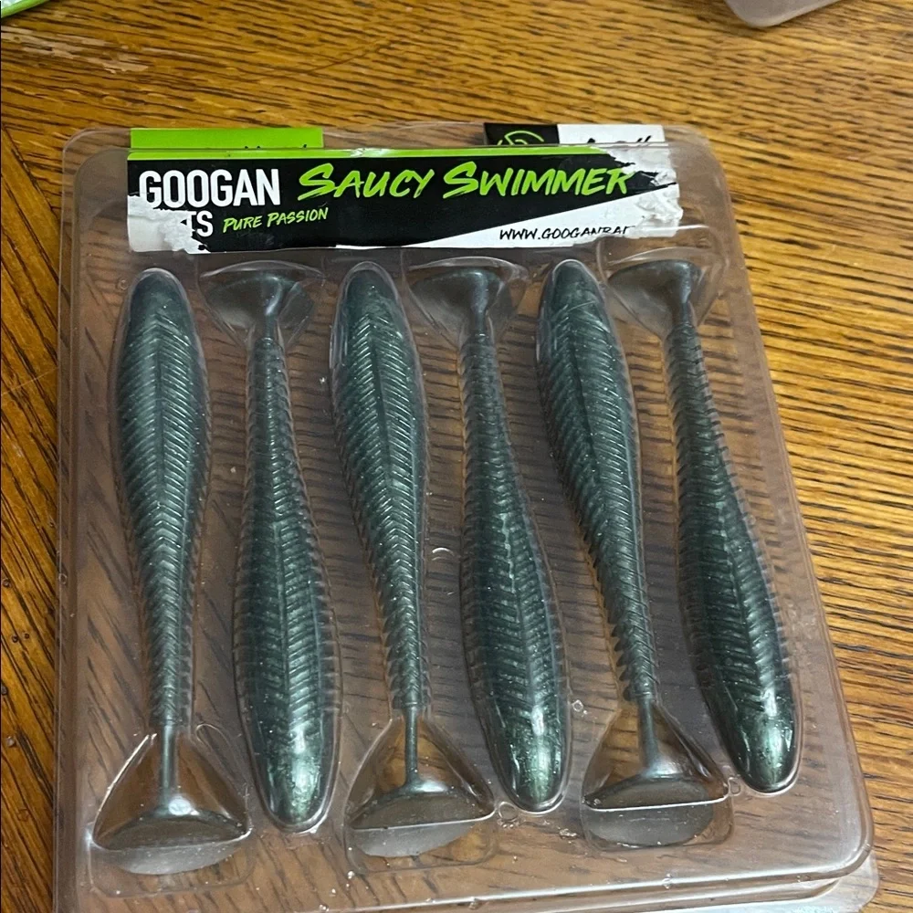 Googan Saucy Swimmer Soft Paddle Tail Baits - Green/Black