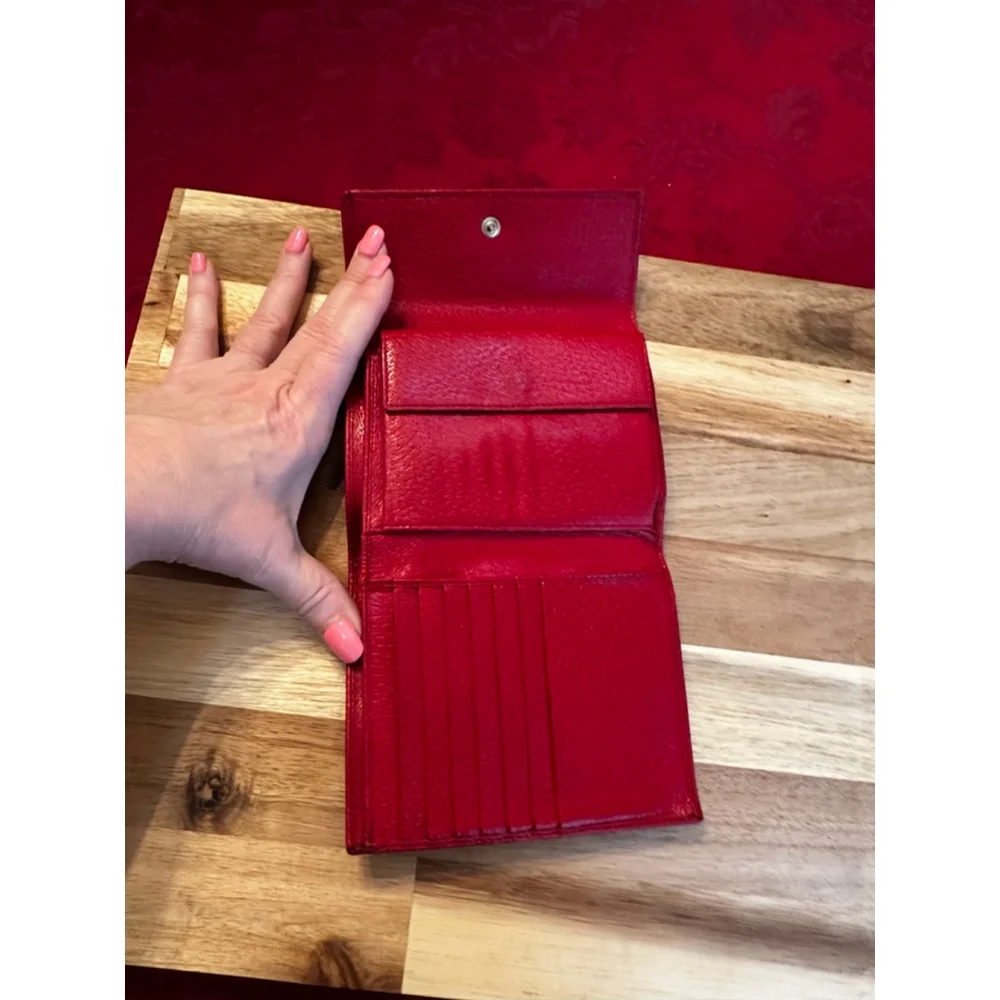 Prada Red Leather Compact Snap Wallet
