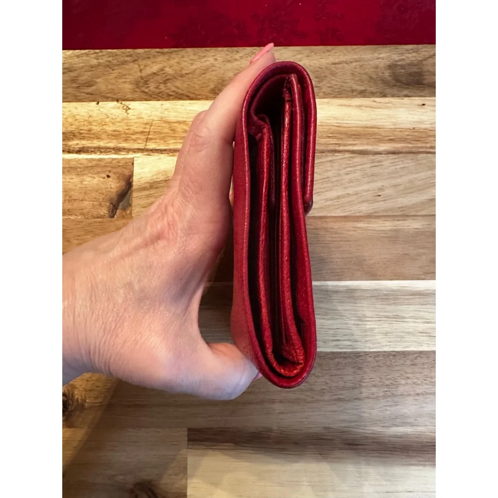 Prada Red Leather Compact Snap Wallet
