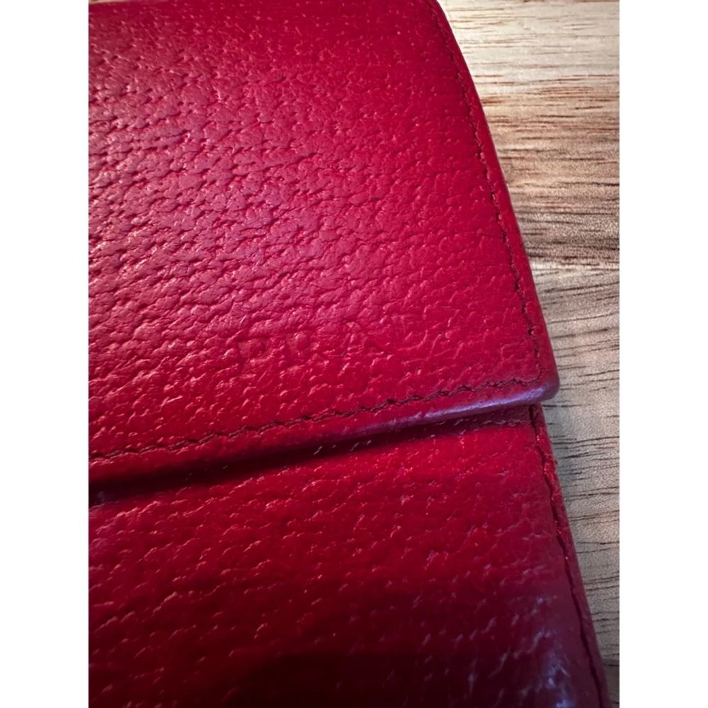 Prada Red Leather Compact Snap Wallet
